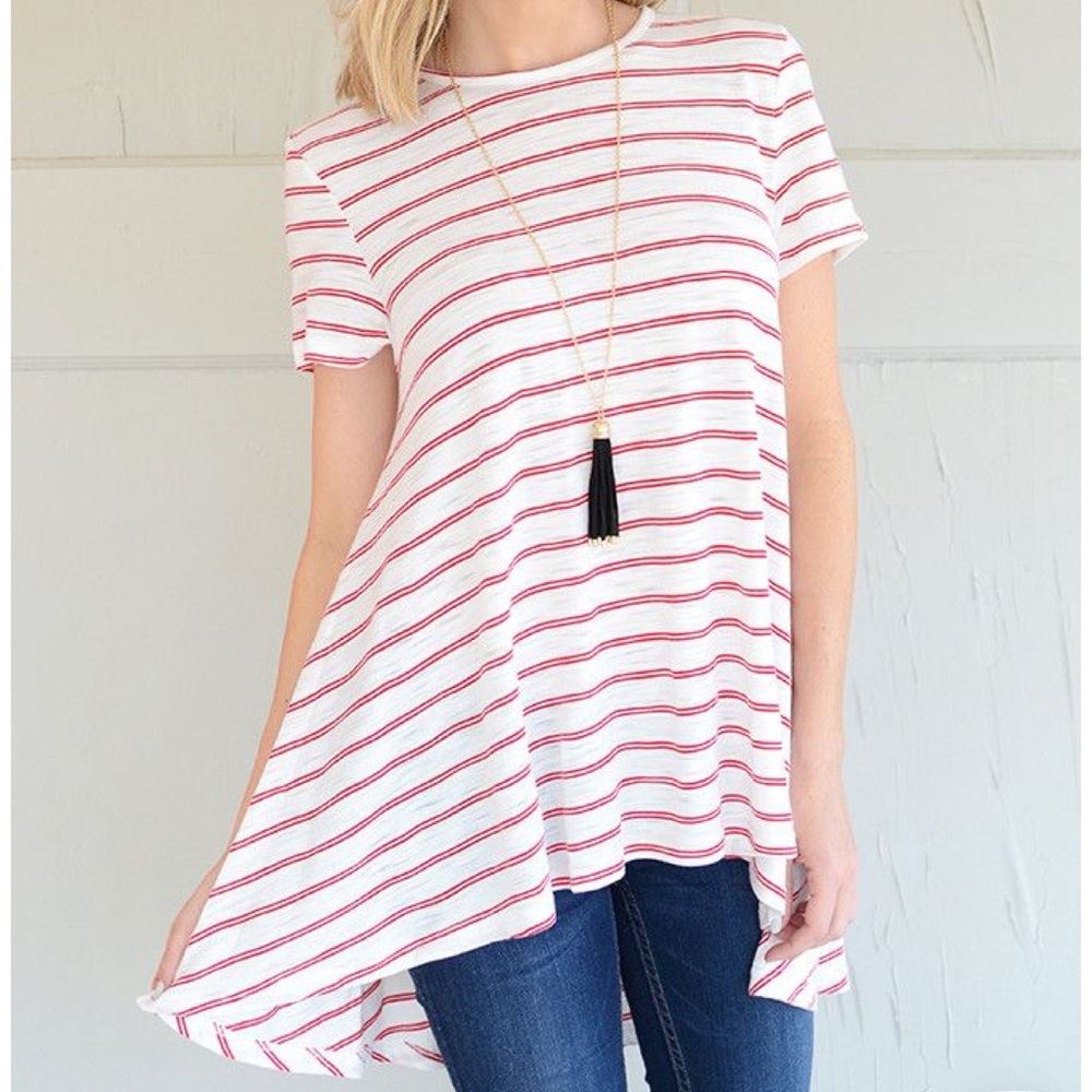 Striped Red and White Women's Short Sleeve Tee
